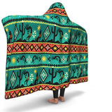 Kokopelli Myth Green Native American Hoodie Blanket