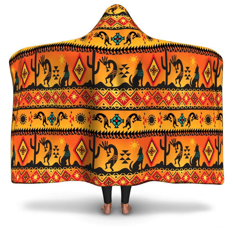 Kokopelli Myth Yellow Native American Hoodie Blanket