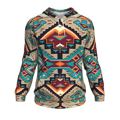 Native American Tribal Ethnic Pattern Blue 3D Pullover Hoodies