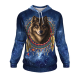 Native American Wolf Dreamcatcher Galaxy 3D Pullover Hoodie no link - Powwow Store