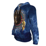 Native American Wolf Dreamcatcher Galaxy 3D Pullover Hoodie no link - Powwow Store