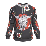 Bison Head Red Rose 3D Pullover Hoodie Native American - ProudThunderbird