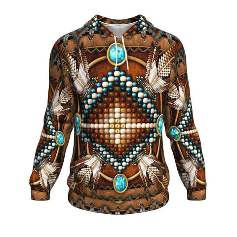 Naumaddic Arts Brown Native American All Over Hoodie - Powwow Store