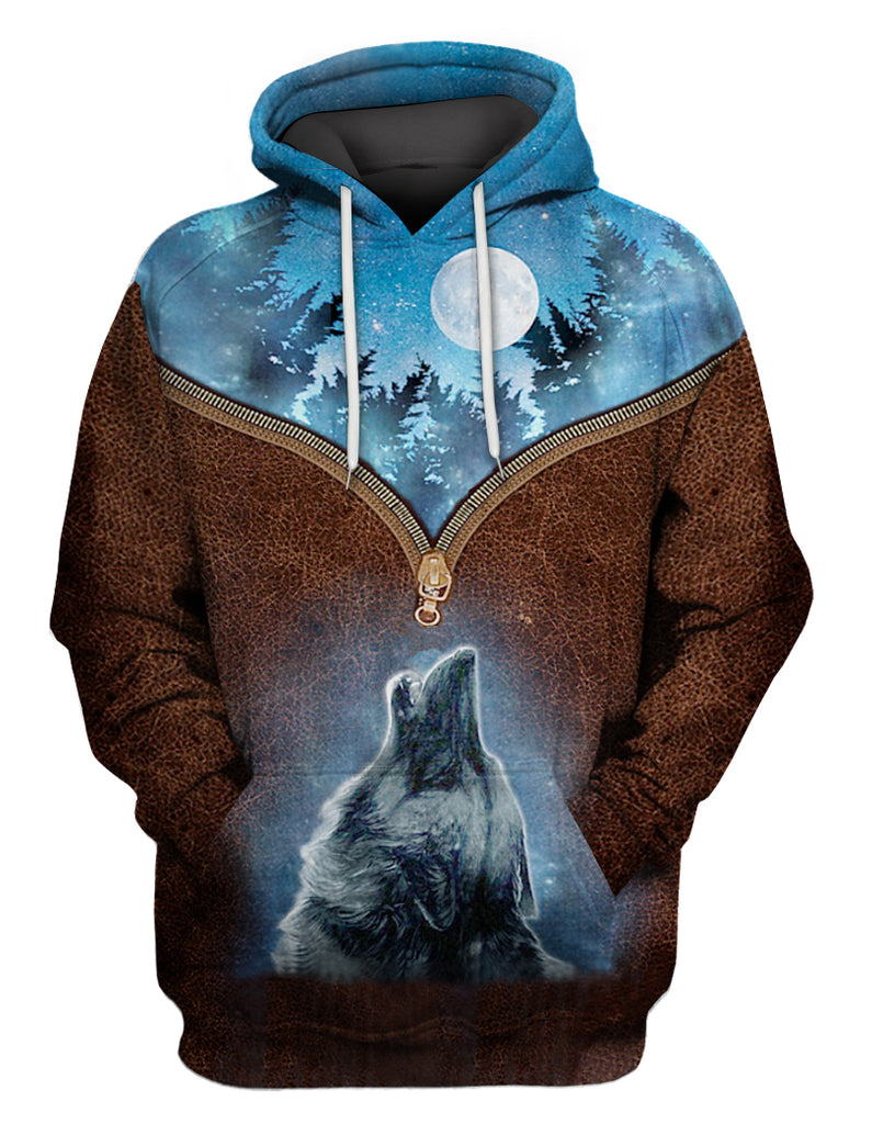 Powwow Store hd093 howling wolf 3d hoodie