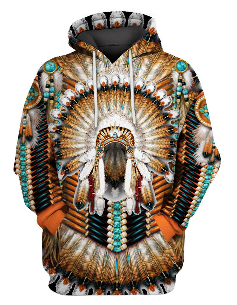 Powwow Store hd096 yellow feathers headdress 3d hoodie