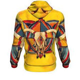 Bison Skull Yellow Native American Pride 3D Pullover Hoodies - ProudThunderbird