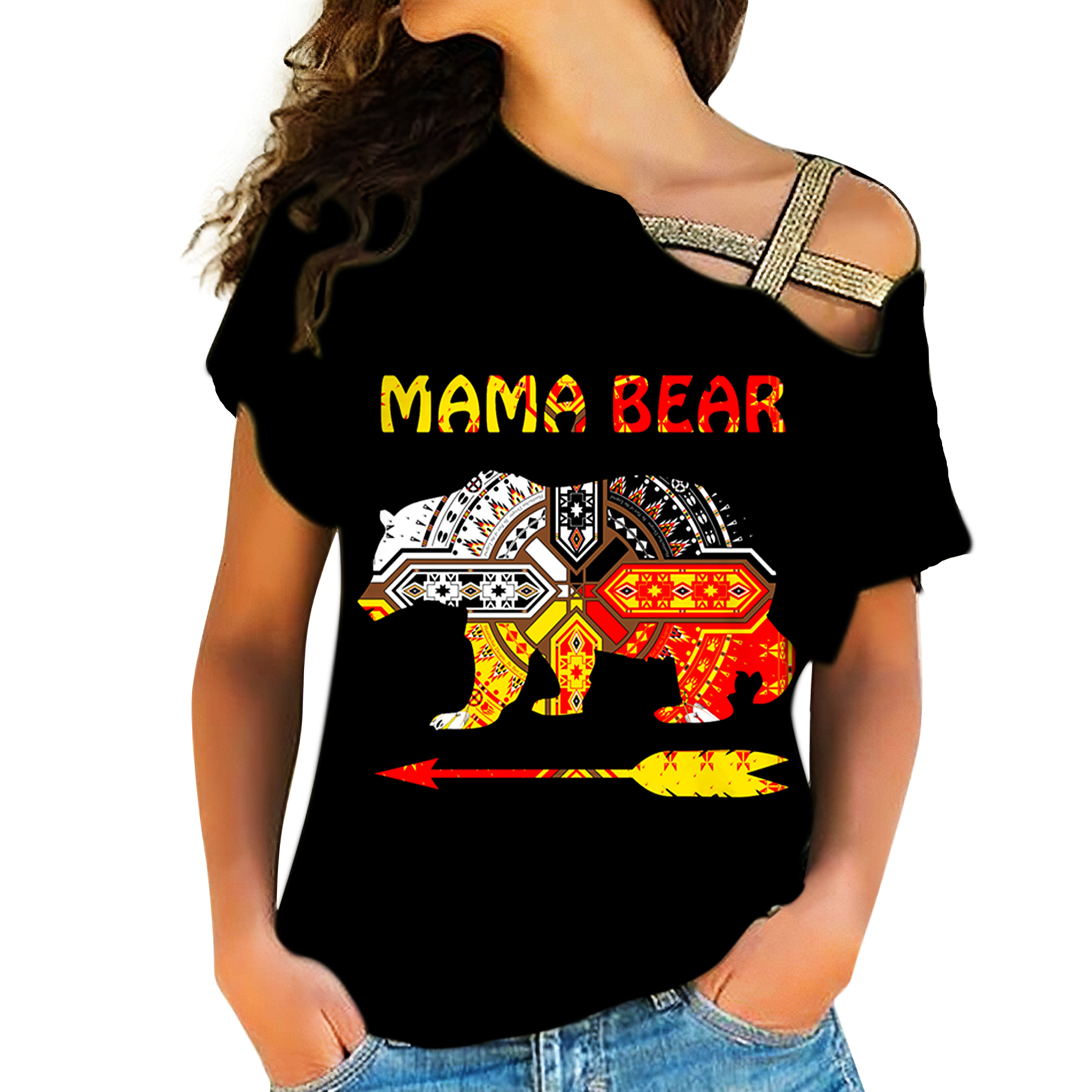 GB-NAT00125-CROS01 Mama Bear Native American Cross Shoulder Shirt - Powwow Store