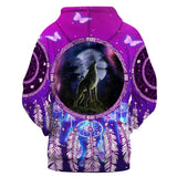 Violet Dreamcatcher Wolf Native American All Over Hoodie - Powwow Store