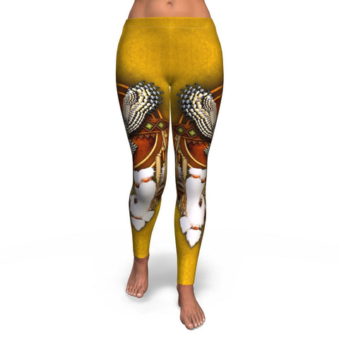 Owl Dreamcatcher Yellow Native American Design Leggings - Powwow Store