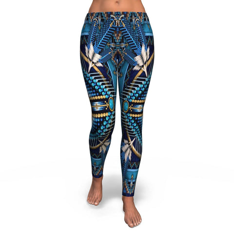 Naumaddic Arts Blue Native American Design Leggings - Powwow Store