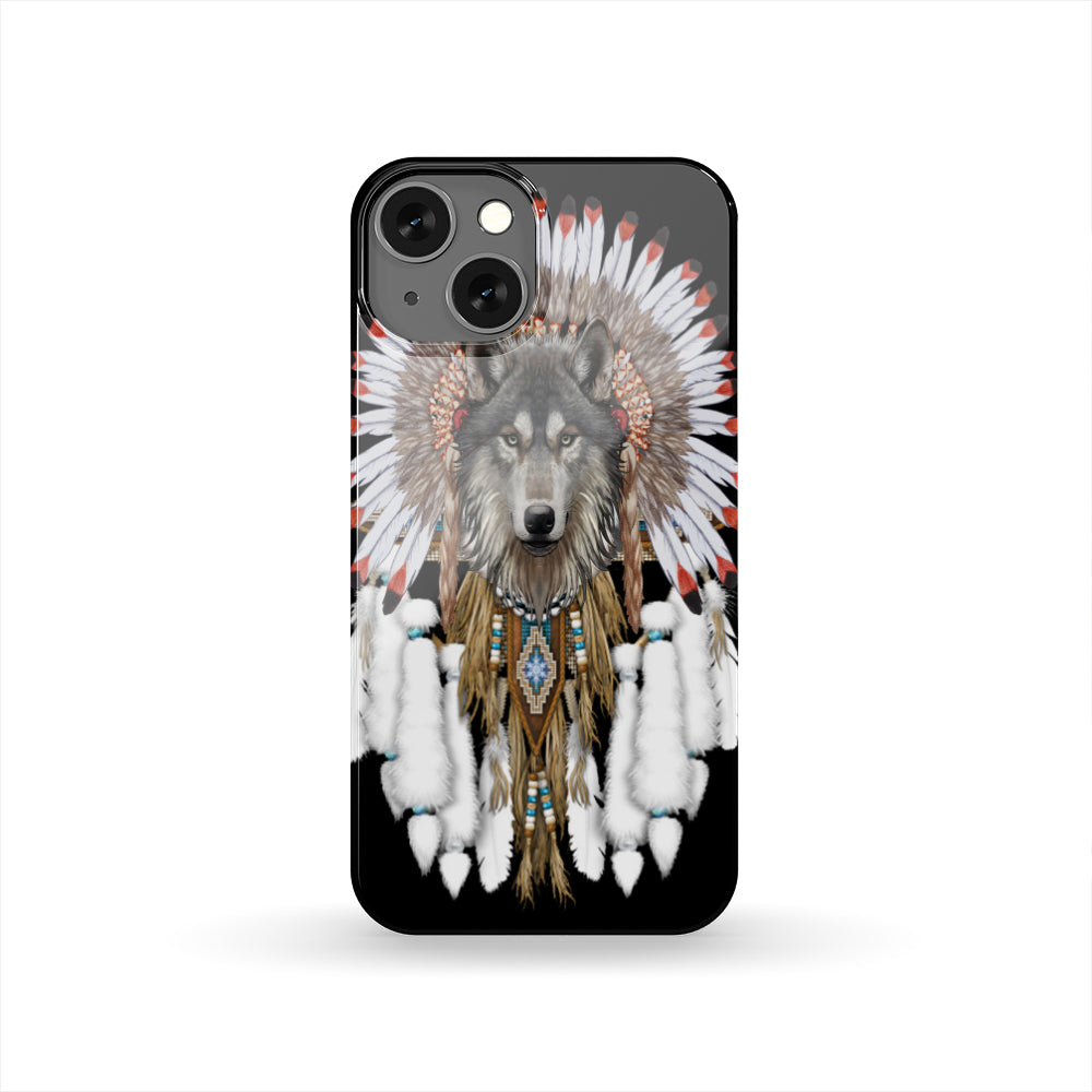 Powwow StoreGBNAT00446 Wolf With Feather Headdress Phone Case