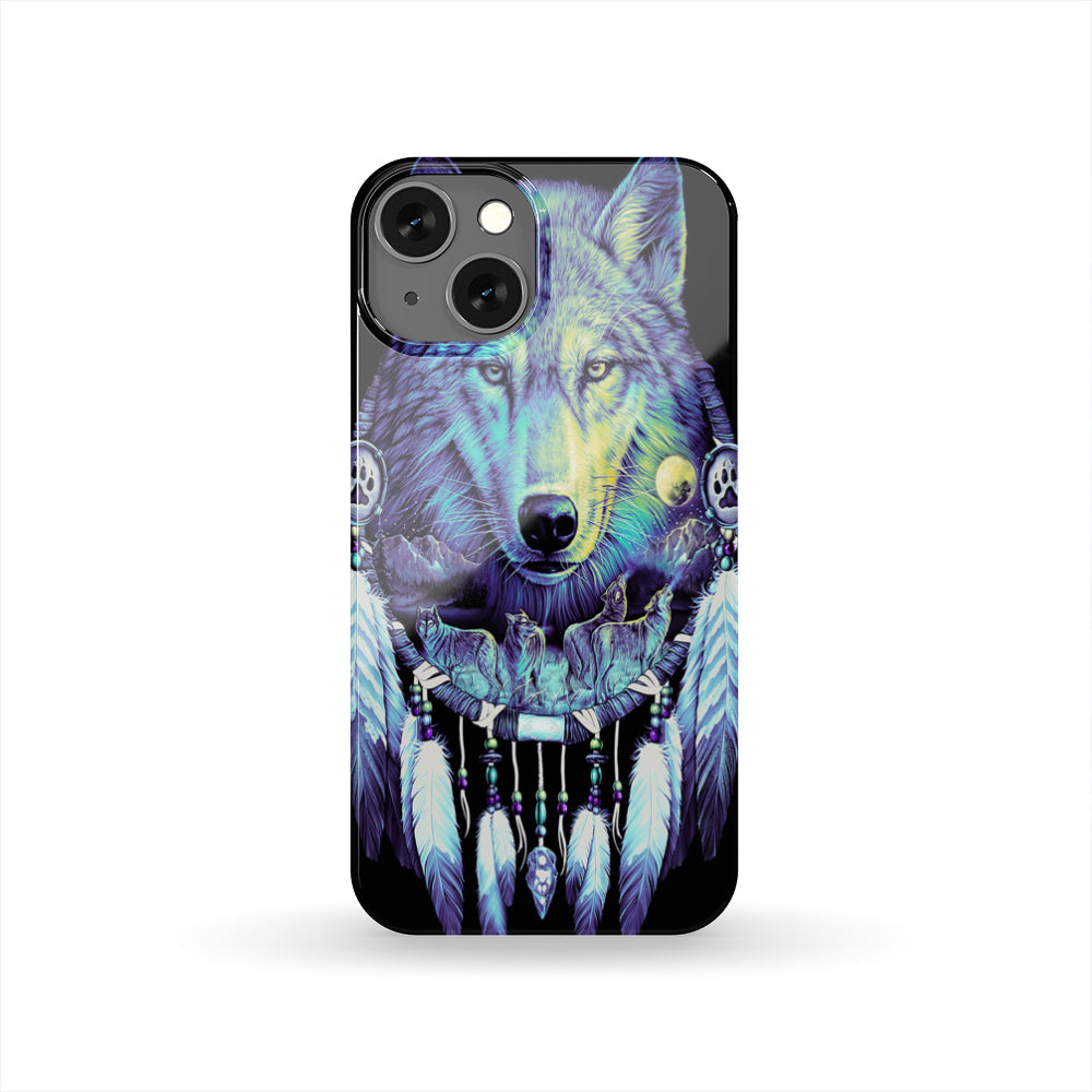 GB-NAT00117-PCAS01 Wolf & Feathers Dream Catcher Native American Phone Case - Powwow Store