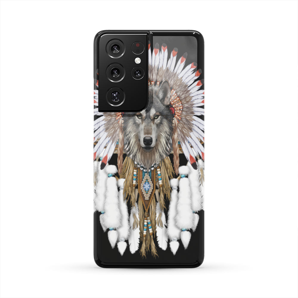Powwow Storegb nat00446 wolf with feather headdress phone case