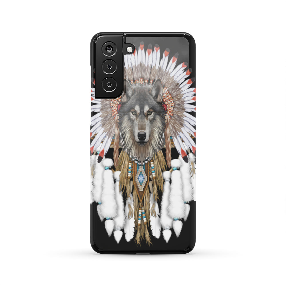 Powwow Storegb nat00446 wolf with feather headdress phone case