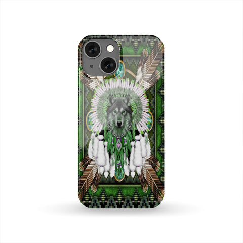 Powwow StoreGBNAT00023A Naumaddic Arts Wolf Green Native Phone Case