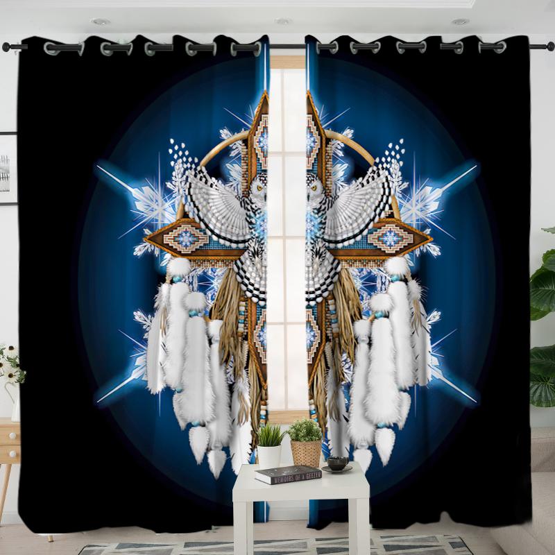 Snow Owl Dreamcatcher Native American Living Room Curtain