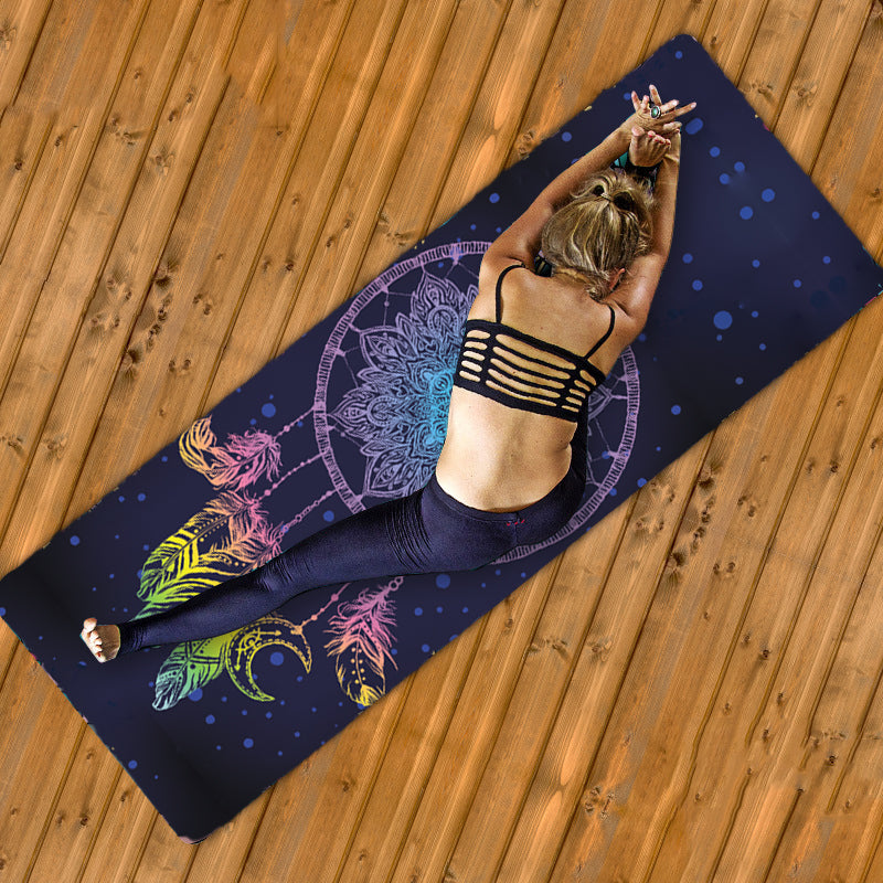 GB-NAT00086 Butterflies & Dream Catcher Purple Galaxy Native American Yoga Mat - Powwow Store