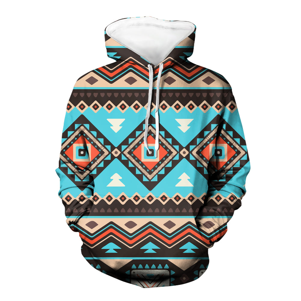 GB-NAT00319 Tribal Line Shapes Ethnic Pattern Native American All Over Hoodie