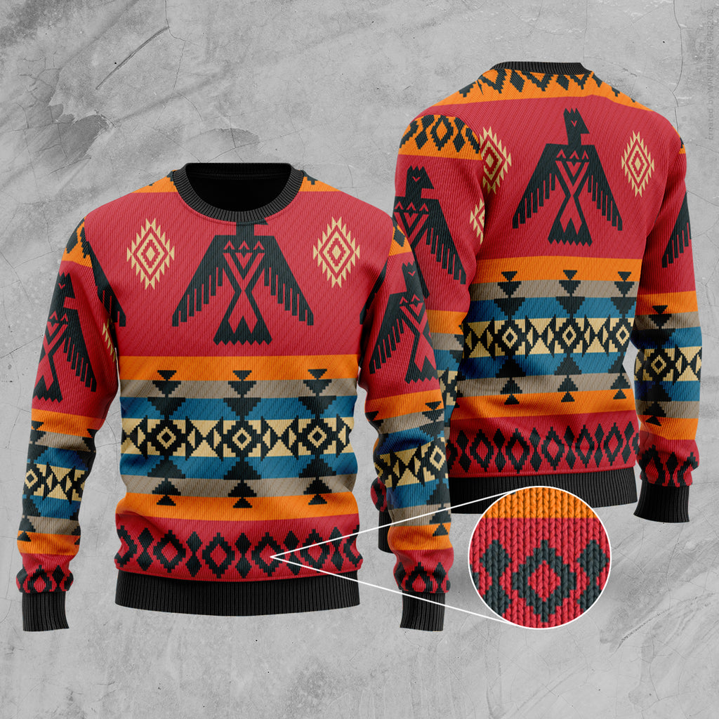 GB-NAT00029  Red Thunderbird Native American Sweater
