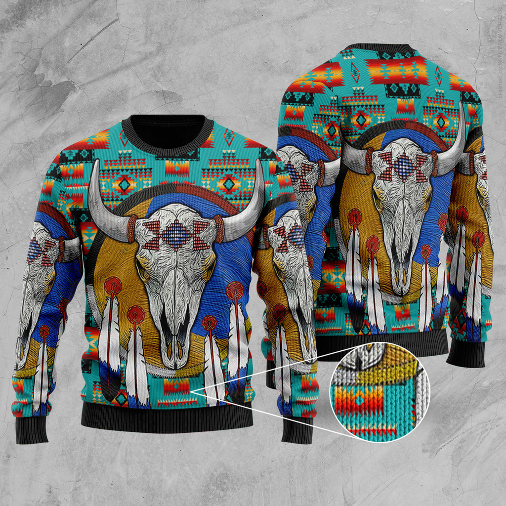 GB-NAT00046-012 Blue Native Tribes Pattern Native American Sweater