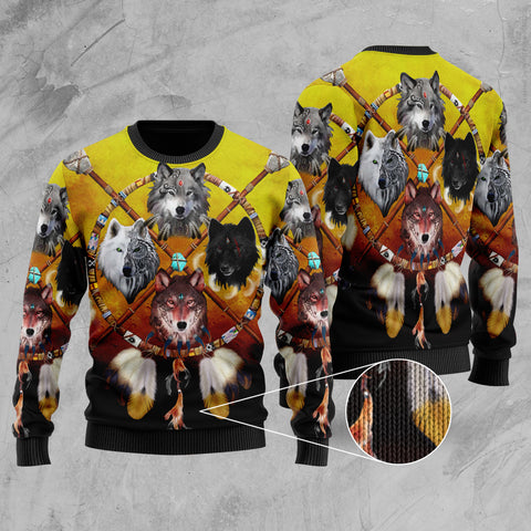GB-NAT00120 Wolf & Dream Catcher Native American Sweater