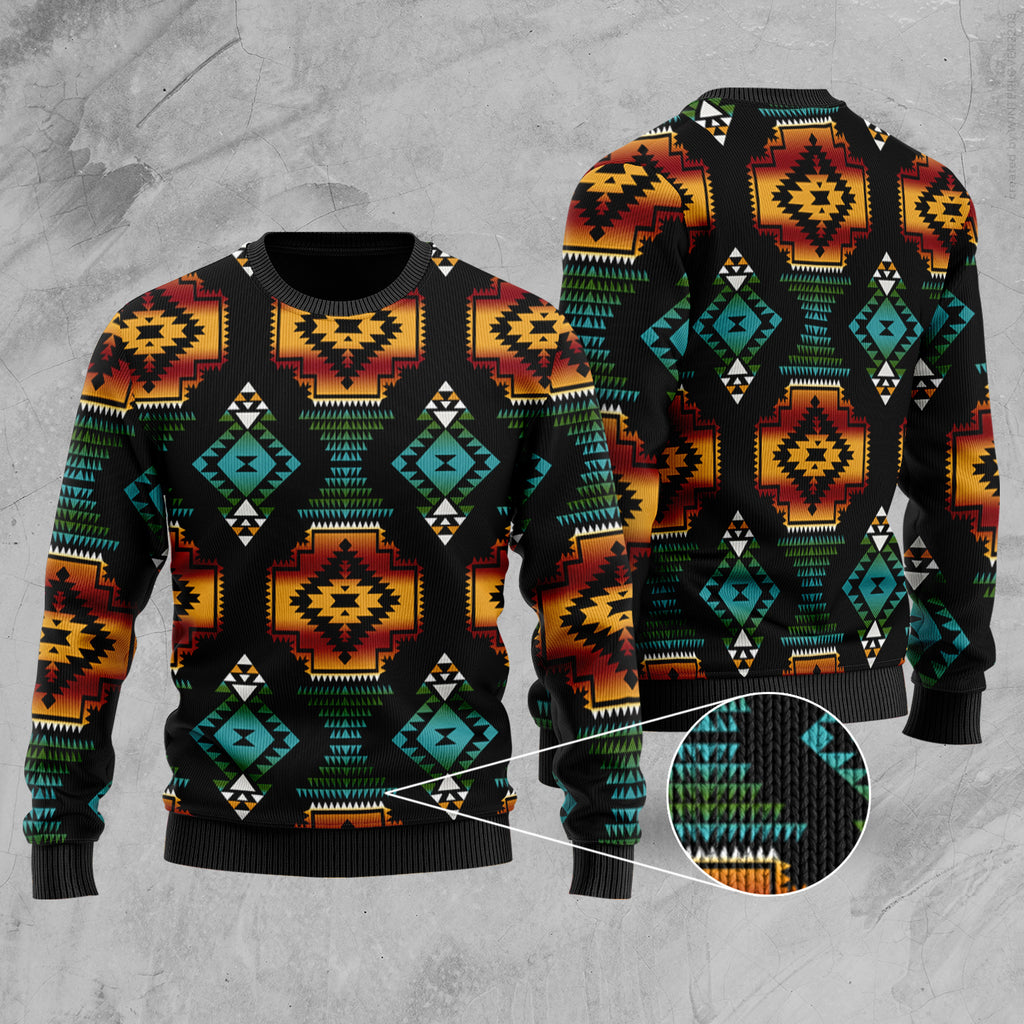 Powwow Store gb nat00321 native american patterns black red sweater