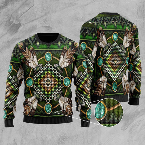 GB-NAT00023-01 Naumaddic Arts Green Native American Sweater