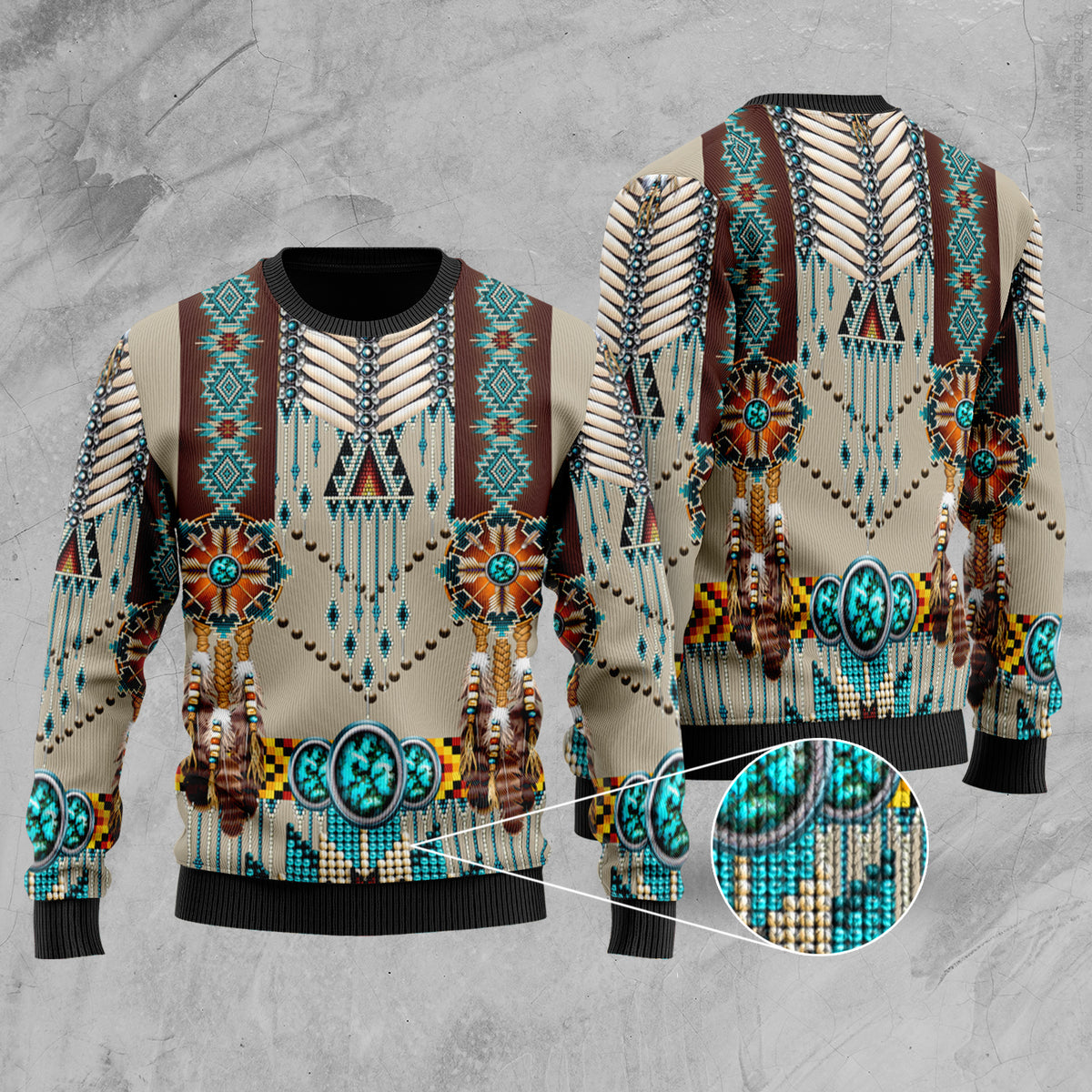 Powwow Store gb nat00069 turquoise blue pattern breastplate native american sweater