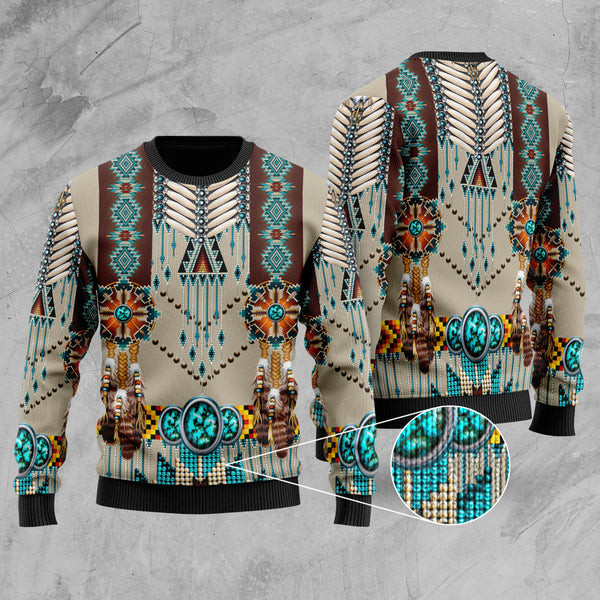 GB-NAT00069 Turquoise Blue Pattern Breastplate Native American Sweater ...