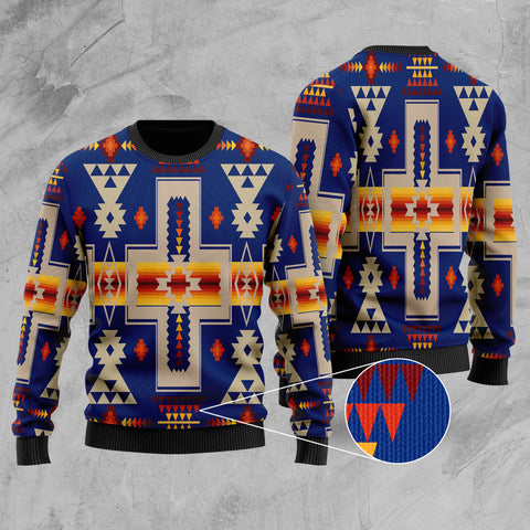 GB-NAT00062-04 Navy Tribe Design Native American Sweater
