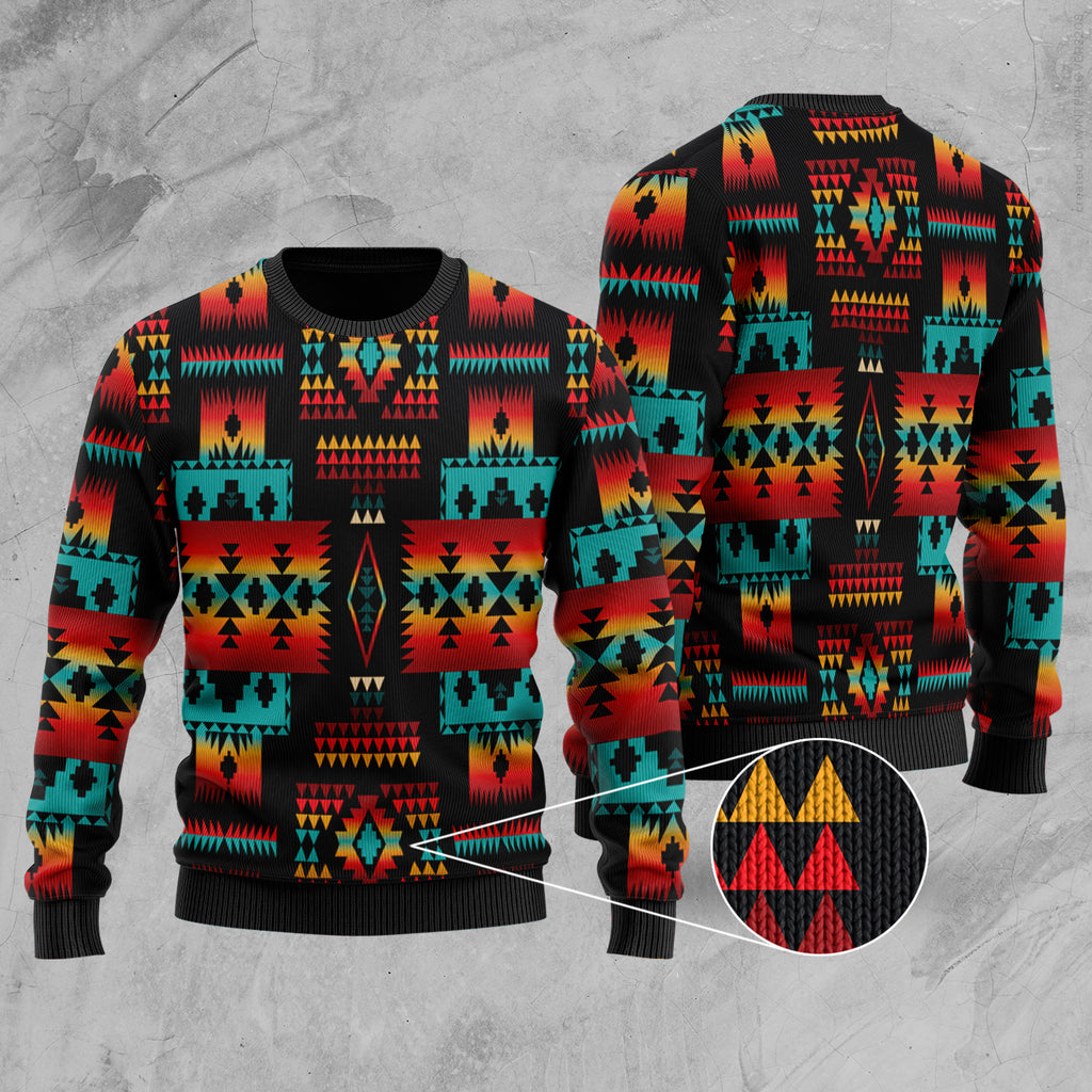 GB-NAT00046-02 Black Native Tribes Pattern Native American Sweater