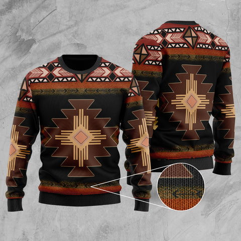 GB-NAT00139 Southwest Brown Symbol Native American Sweater