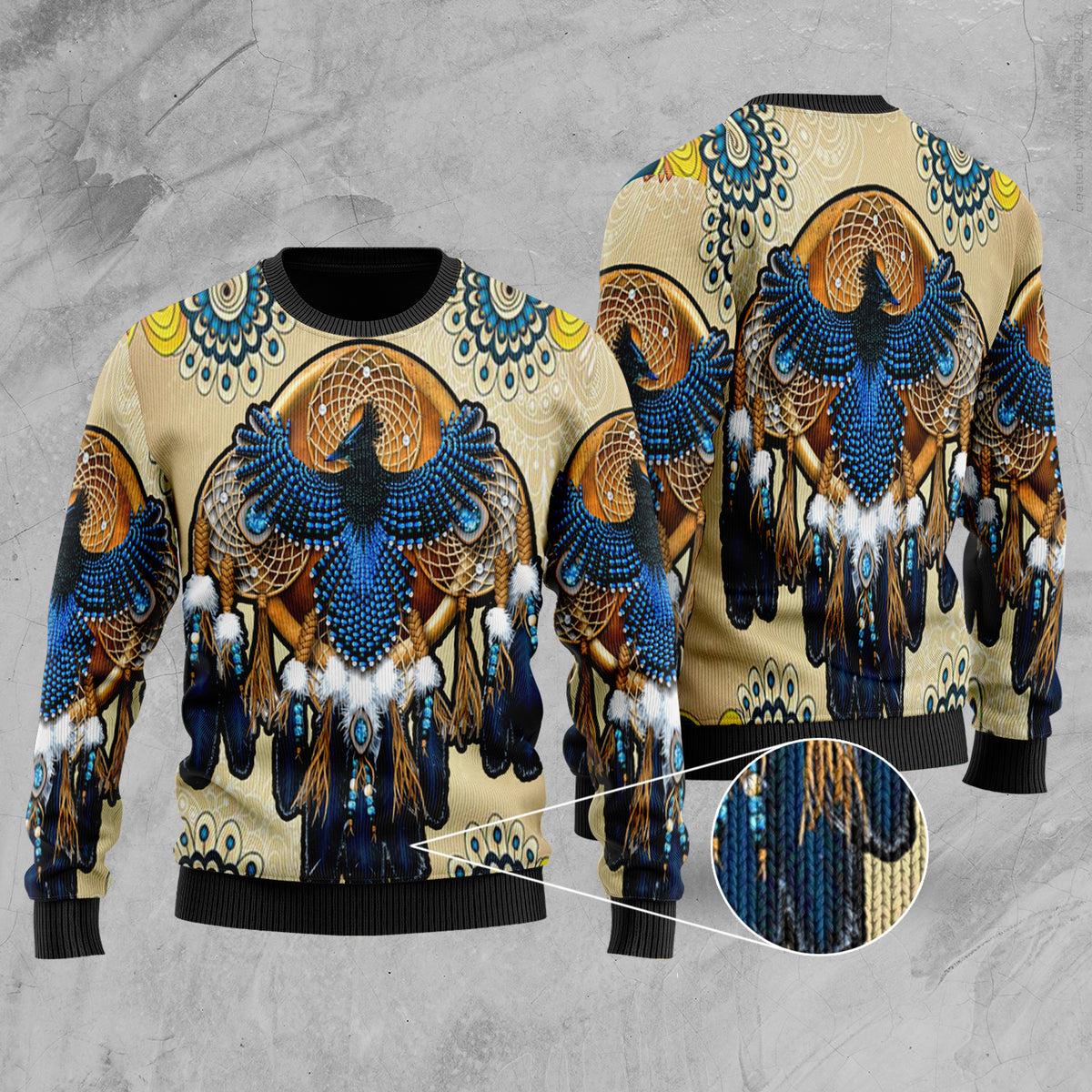 Powwow Store gb nat00131 blue thunderbird native american sweater