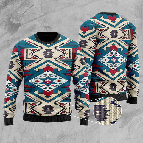 GB-NAT0003 Blue Pink Pattern Native American Sweater