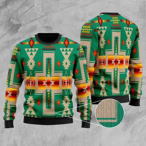 GB-NAT00062-08 Light Green Tribe Design Native American  Sweater