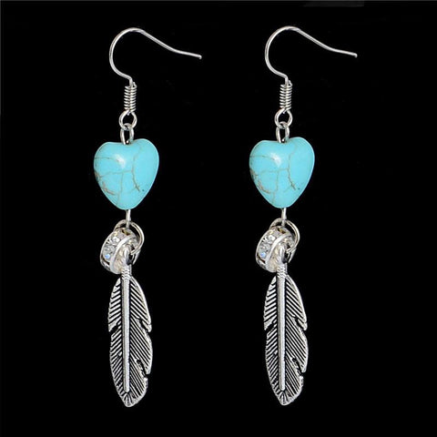 Shiny Feather Heart Natural Stone Earrings - Powwow Store