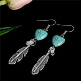 Shiny Feather Heart Natural Stone Earrings - Powwow Store