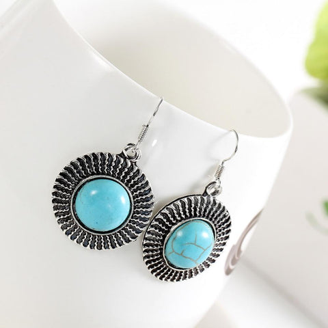 Blue Natural Stone Vintage Earrings Native American Indian Style - ProudThunderbird