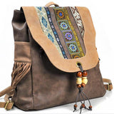 National Ethnic Women's Backpack With Beading Tassels