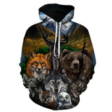 Wolf With Animal 3D Native American Hoodies - Powwow Store