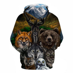 Wolf With Animal 3D Zipper Native American Hoodies - Powwow Store
