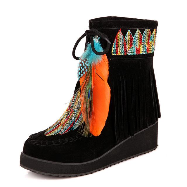 Indian Style Fringe Boots Feather Women - ProudThunderbird