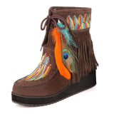 Indian Style Fringe Boots Feather Women - ProudThunderbird