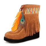 Indian Style Fringe Boots Feather Women - ProudThunderbird
