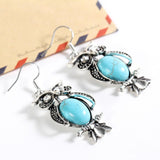 Crystal Tibetan Silver Blue Stone Earring Owl - ProudThunderbird