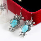 Crystal Tibetan Silver Blue Stone Earring Owl - ProudThunderbird