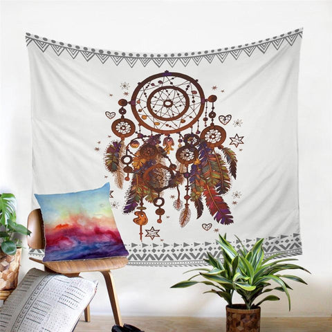 Watercolor Tapestry Dreamcatcher Feathers Native American Style - Powwow Store