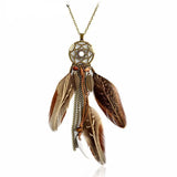 Brown Natural Feather Dreamcatcher Native American Necklace - ProudThunderbird