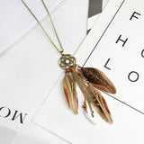 Brown Natural Feather Dreamcatcher Native American Necklace - ProudThunderbird