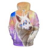 Cartoon Wolf Colorful  3D Native American Hoodie - ProudThunderbird